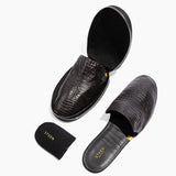 Women’s Crocodile Embossed Leather Foldable Slippers