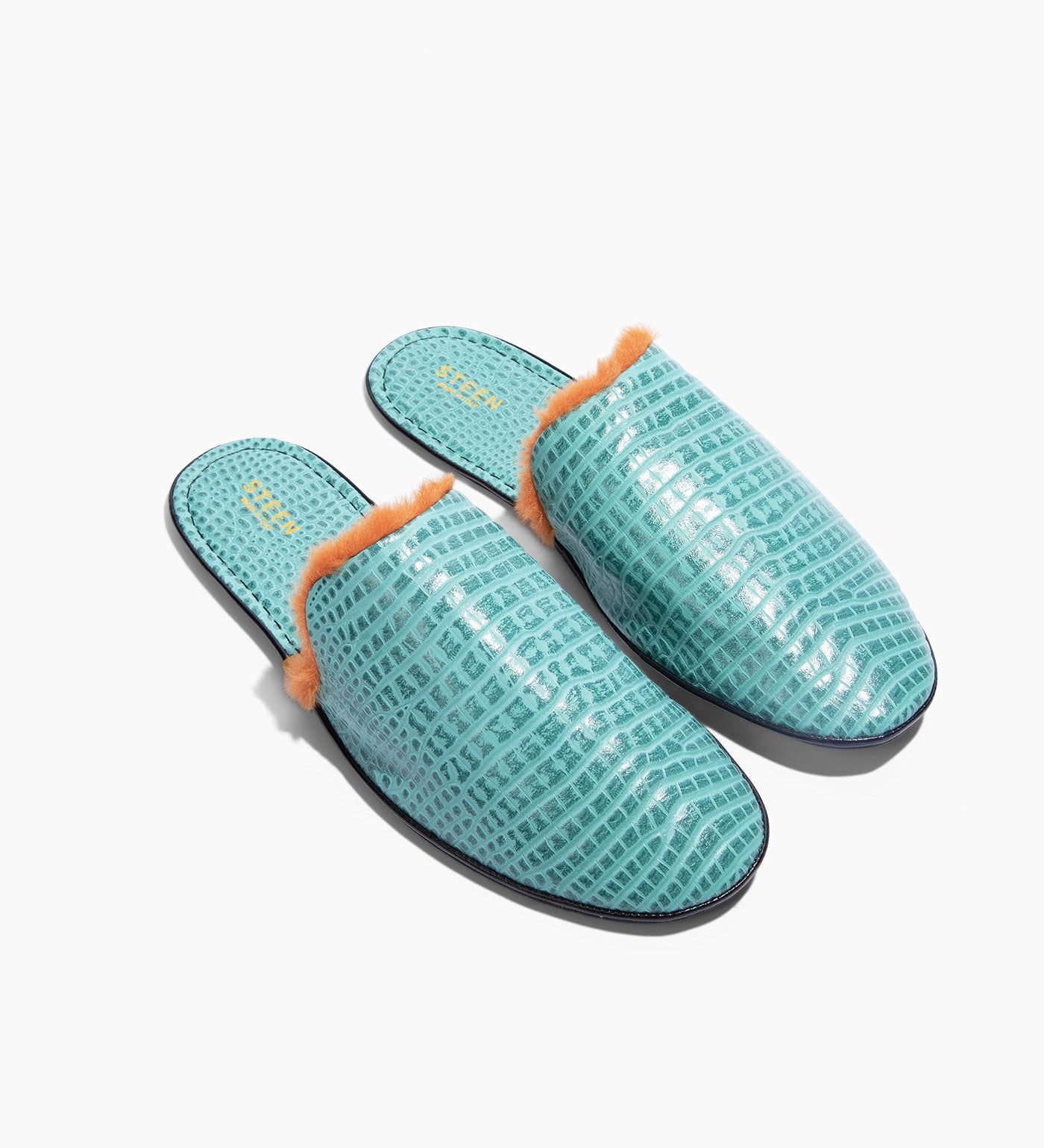 Women’s Crocodile Embossed Leather Foldable Slippers with Eco-Fur
