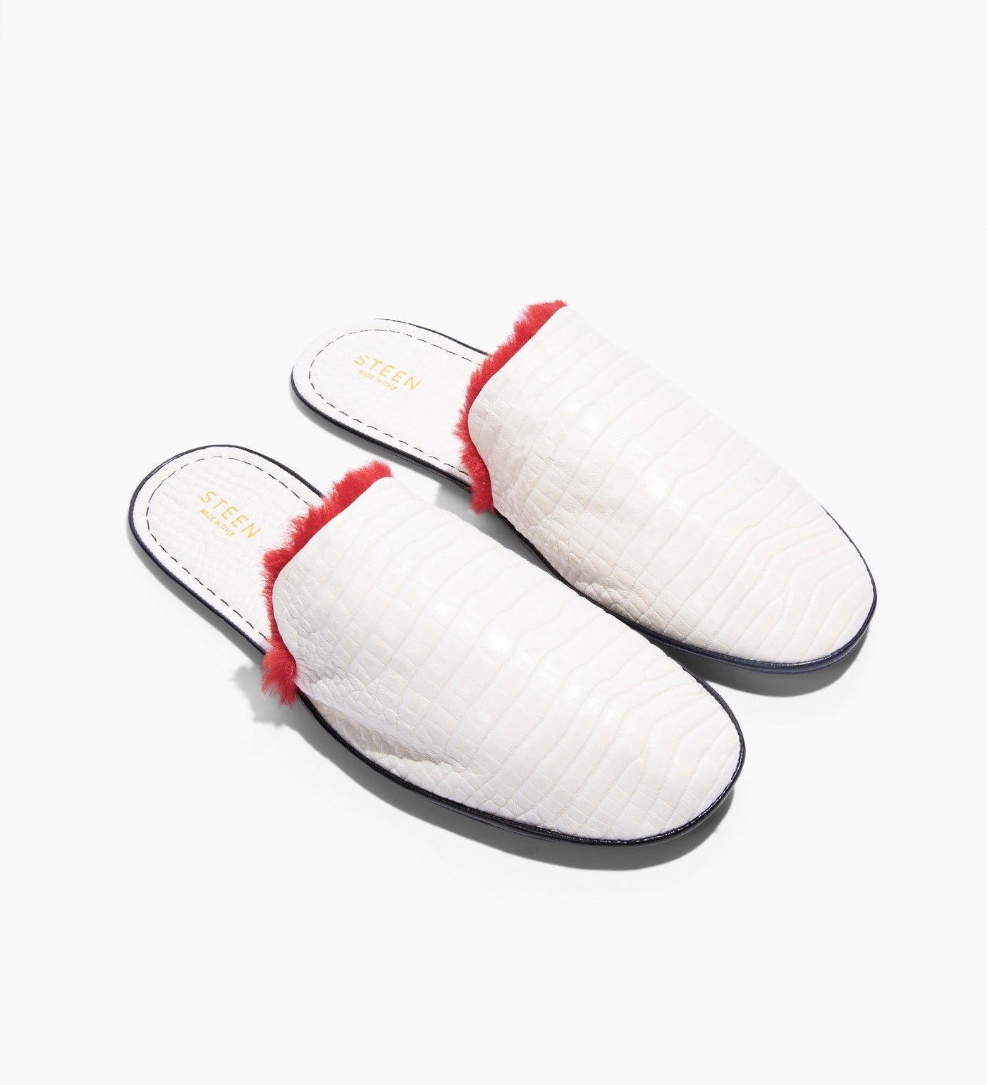 Women’s Crocodile Embossed Leather Foldable Slippers with Eco-Fur
